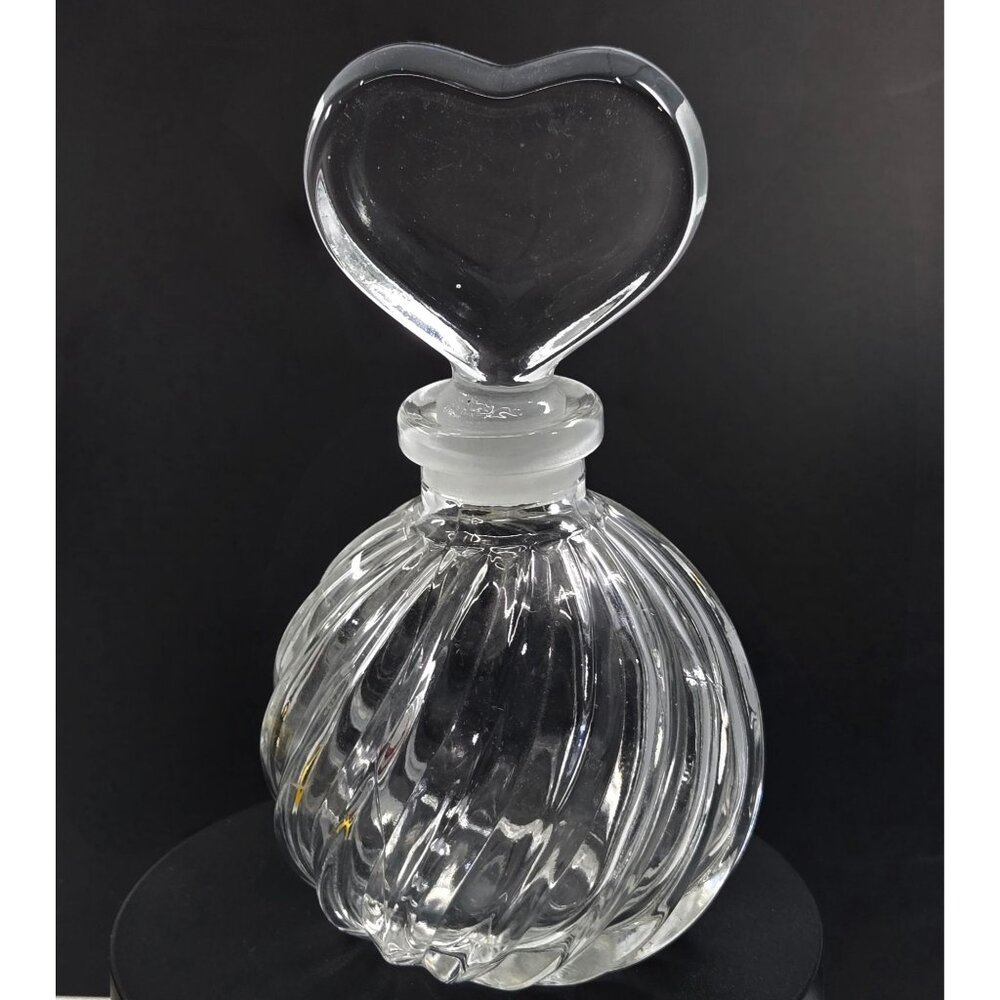 Heart-Shaped Clear Glass Perfume Bottle With Stopper - Swirled Design - 5 Inches